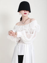 Ruffled Pleated Chiffon Stitching Lantern Sleeves Blouses Shirts Top